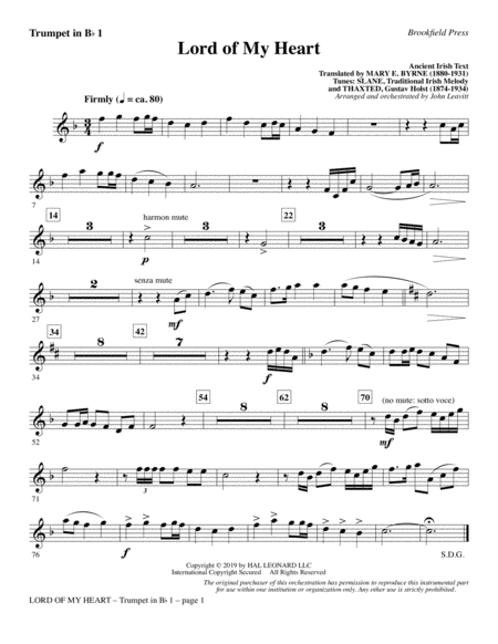 Free Sheet Music Lord Of My Heart Trumpet In Bb 1 Alt C Tpt 1