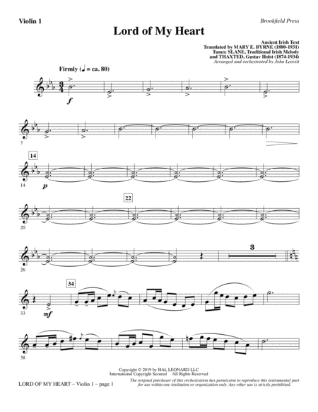 Free Sheet Music Lord Of My Heart Violin 1