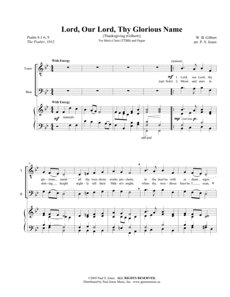 Lord Our Lord Thy Glorious Name Sheet Music