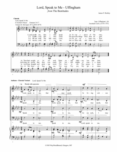 Lord Speak To Me Uffingham Anthem Chorale Variant Sheet Music