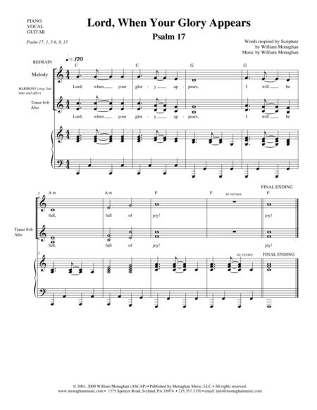 Free Sheet Music Lord When Your Glory Appears Psalm 17