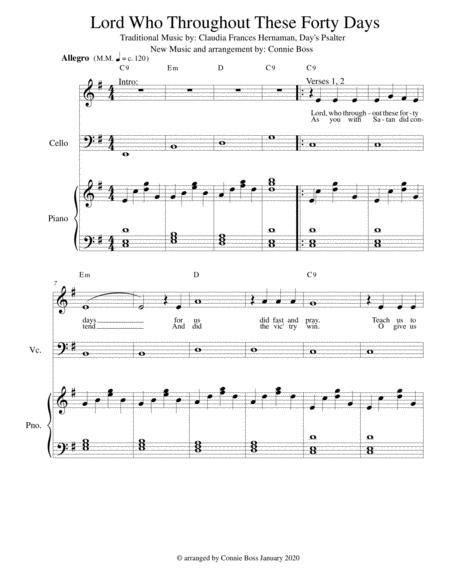 Free Sheet Music Lord Who Throughout These Forty Days Cello Voice And Piano