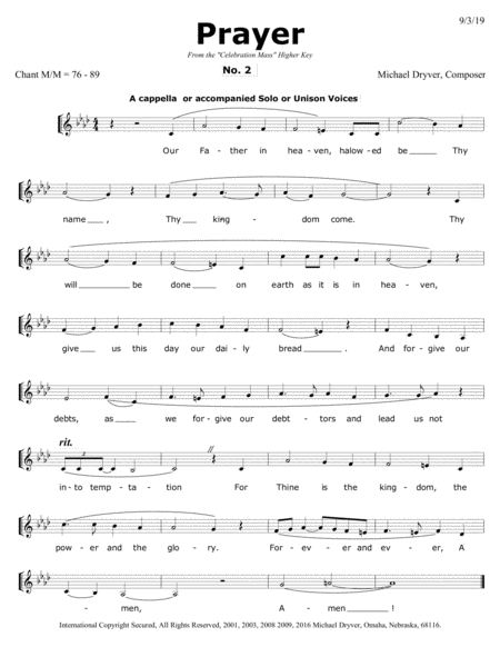 Lords Prayer From All Saints Celebration Mass Sheet Music