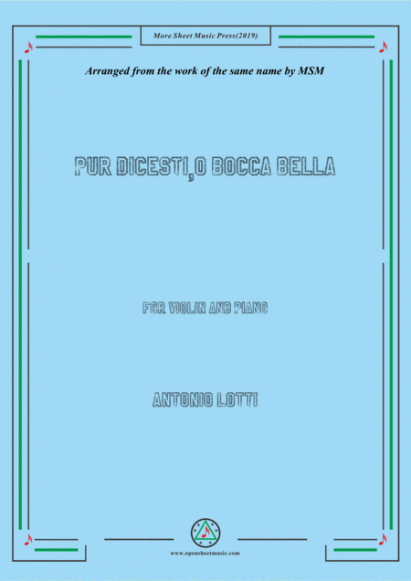 Free Sheet Music Lotti Pur Dicesti O Bocca Bella For Violin And Piano