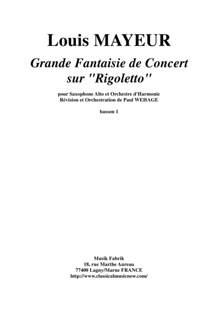 Louis Mayeur Grande Fantaisie De Concert Sur Rigoletto De Verdi For Alto Saxophone And Concert Band Bassoon 1 Part Sheet Music