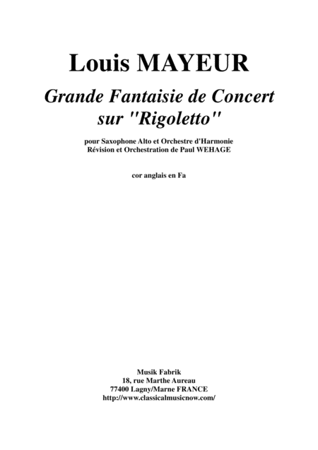 Louis Mayeur Grande Fantaisie De Concert Sur Rigoletto De Verdi For Alto Saxophone And Concert Band English Horn Part Sheet Music