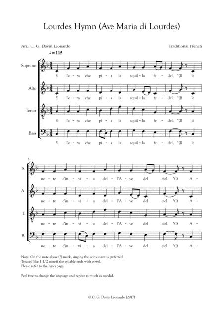 Lourdes Hymn Ave Maria Di Lourdes Traditional French For 4 Voices Satb Sheet Music