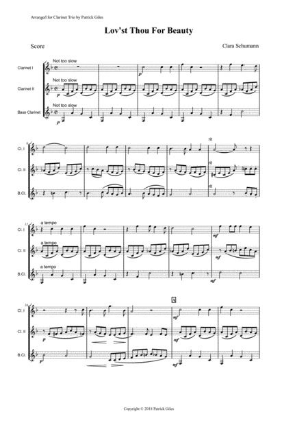 Lov St Thou For Beauty Clarinet Trio Sheet Music