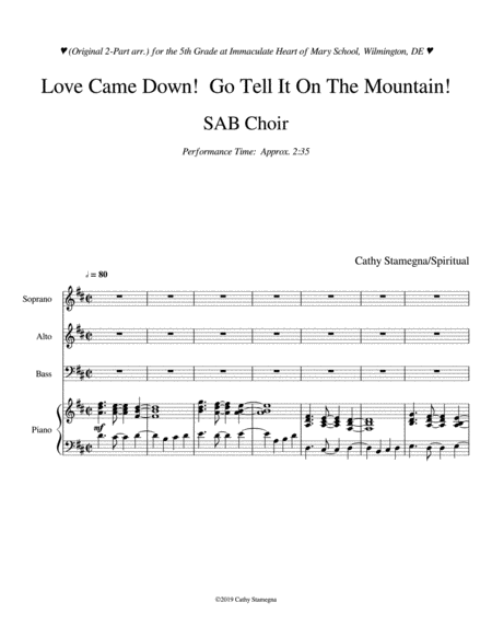 Free Sheet Music Love Came Down Go Tell It On The Mountain Sab