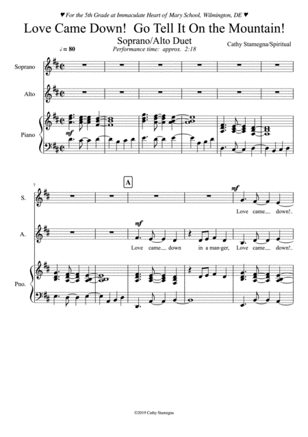 Love Came Down Go Tell It On The Mountain Soprano Alto Duet Sheet Music