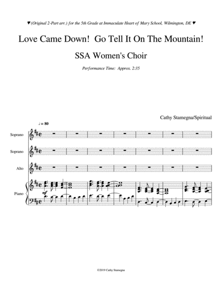 Love Came Down Go Tell It On The Mountain Ssa Womens Choir Sheet Music