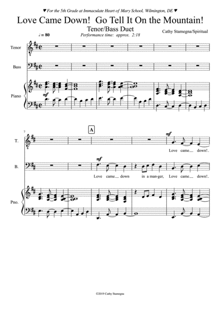 Love Came Down Go Tell It On The Mountain Tenor Bass Duet Sheet Music