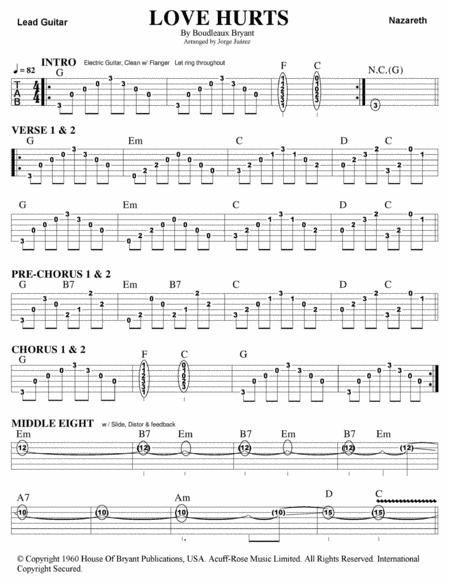 Love Hurts Guitar Tab Sheet Music