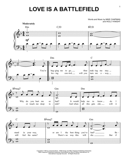 Free Sheet Music Love Is A Battlefield