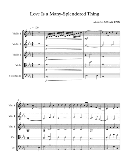 Love Is A Many Splendored Thing String Quartet Sheet Music