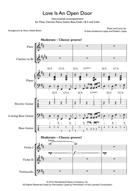 Love Is An Open Door Instrumental Accompaniment Sheet Music