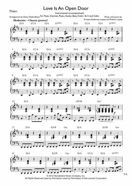 Love Is An Open Door Piano Accompaniment Sheet Music