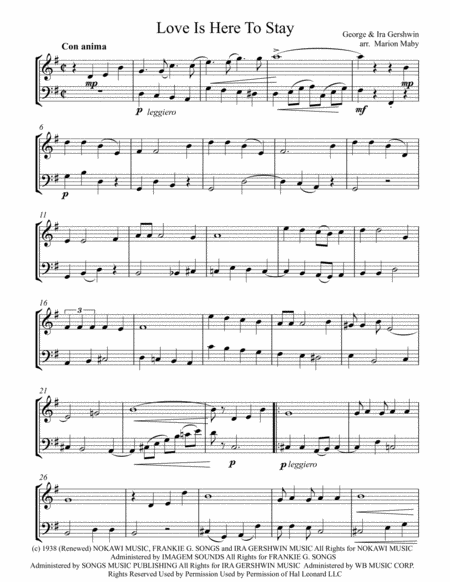 Love Is Here To Stay By Gershwin Arranged For Violin Cello Duet Sheet Music