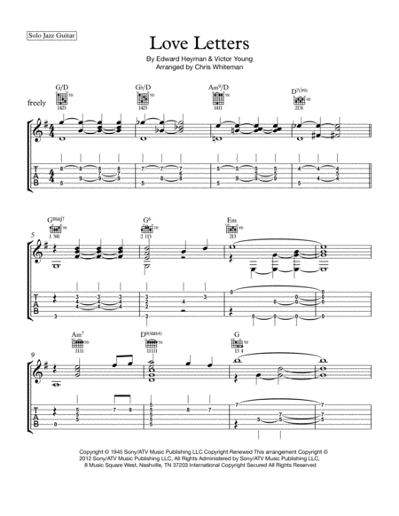 Love Letters Jazz Guitar Chord Melody Sheet Music