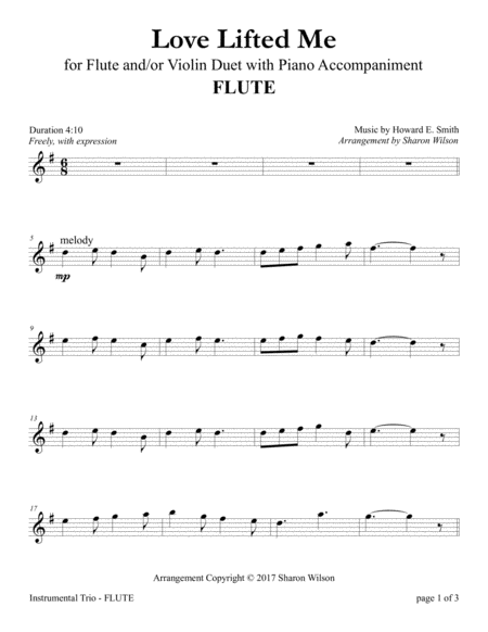 Love Lifted Me For Flute And Or Violin Duet With Piano Accompaniment Sheet Music