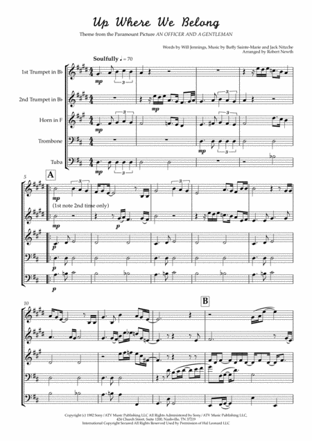 Love Lifts Up Up Where We Belong For Brass Quintet Sheet Music