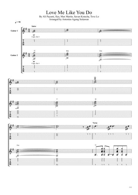 Love Me Like You Do Fingerstyle Guitar Duet Sheet Music