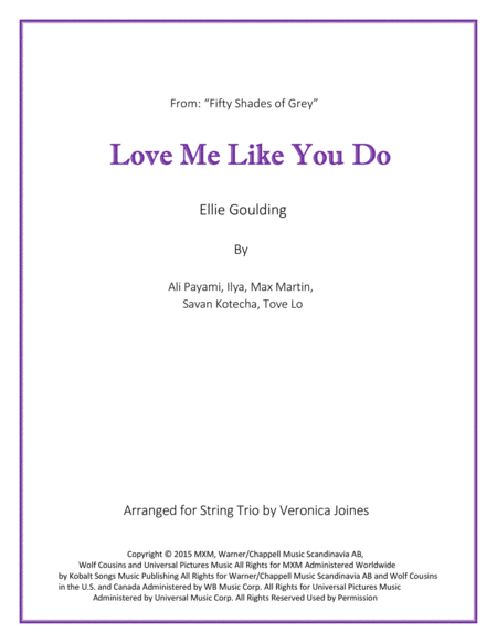 Free Sheet Music Love Me Like You Do For String Trio Violin Viola Cello