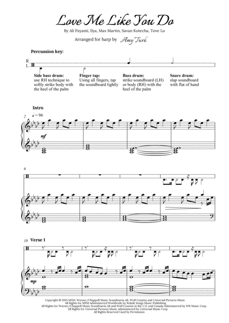 Love Me Like You Do Harp Solo Sheet Music