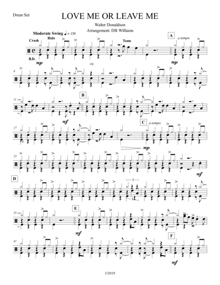 Free Sheet Music Love Me Or Leave Me Drum Set