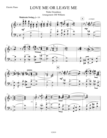 Free Sheet Music Love Me Or Leave Me Electric Piano