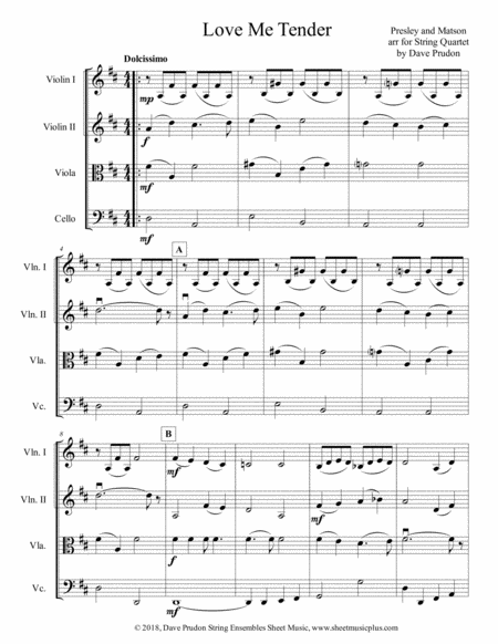 Love Me Tender For String Quartet Sheet Music