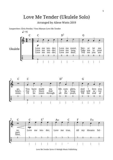 Love Me Tender For Ukulele Sheet Music