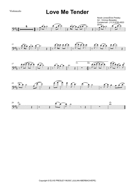 Free Sheet Music Love Me Tender Solo Violoncello