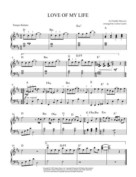 Free Sheet Music Love Of My Life Easy Piano Solo