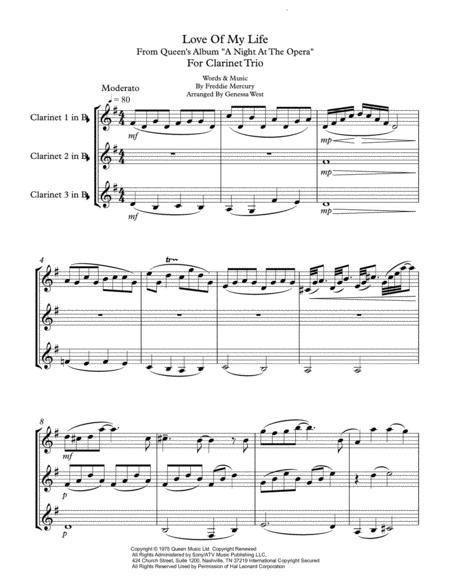 Love Of My Life For Clarinet Trio By Queen From The Album A Night At The Opera Sheet Music