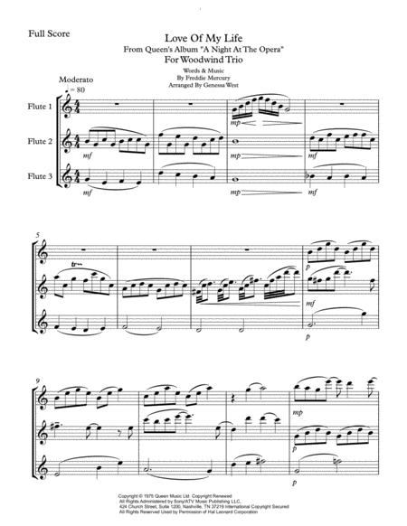Free Sheet Music Love Of My Life For Flute Trio From Queens Album A Night At The Opera