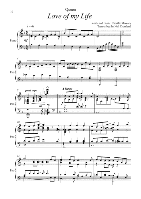 Free Sheet Music Love Of My Life For Piano Solo