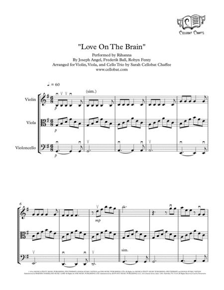 Love On The Brain String Trio Violin Viola Cello Rihanna Arr Cellobat Sheet Music