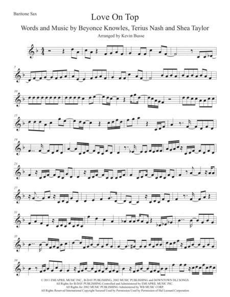 Free Sheet Music Love On Top Bari Sax