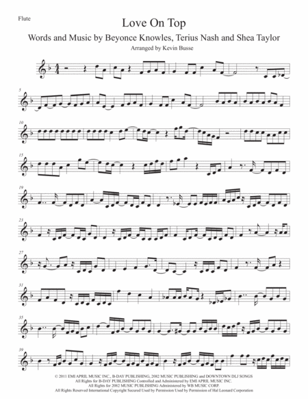 Free Sheet Music Love On Top Flute