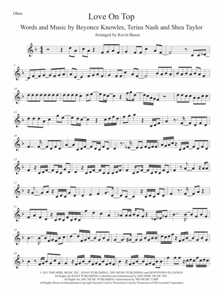 Love On Top Oboe Sheet Music