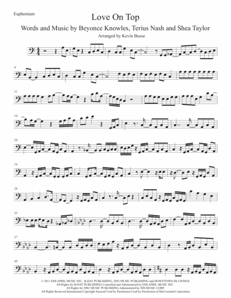 Love On Top Original Key Euphonium Sheet Music