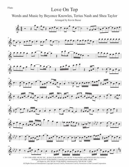 Love On Top Original Key Flute Sheet Music