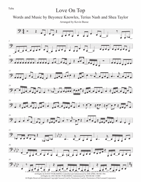 Free Sheet Music Love On Top Original Key Tuba