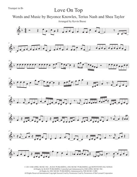 Free Sheet Music Love On Top Trumpet