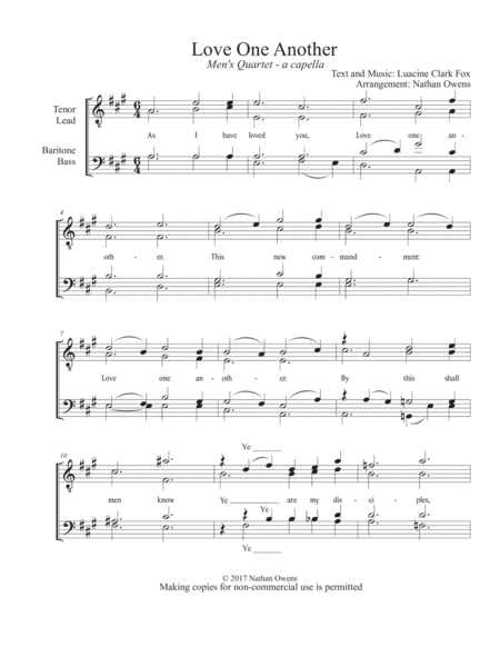 Free Sheet Music Love One Another Ttbb A Capella