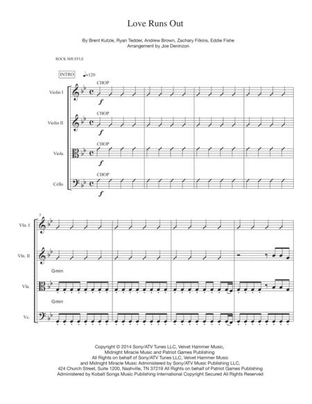 Free Sheet Music Love Runs Out String Quartet