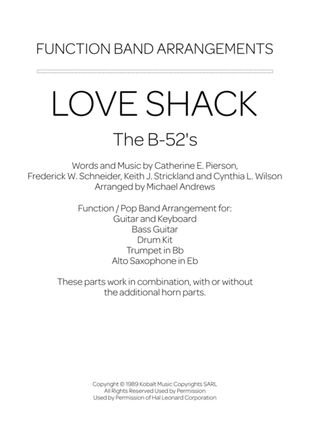 Free Sheet Music Love Shack For Function Band With Horns