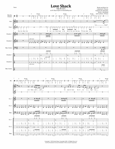 Love Shack For Ukulele Ensemble Vocals Sheet Music