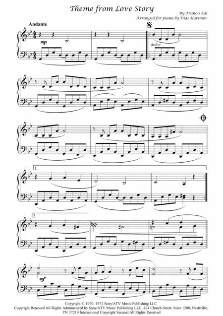 Love Story Piano Arrangement Sheet Music